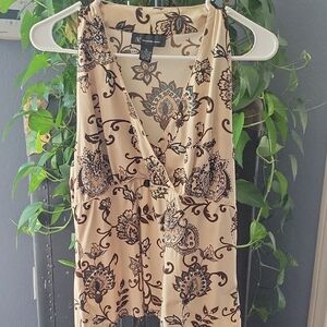 INC International Concepts Beige Brown V-Neck Sleeveless Blouse Size: XL